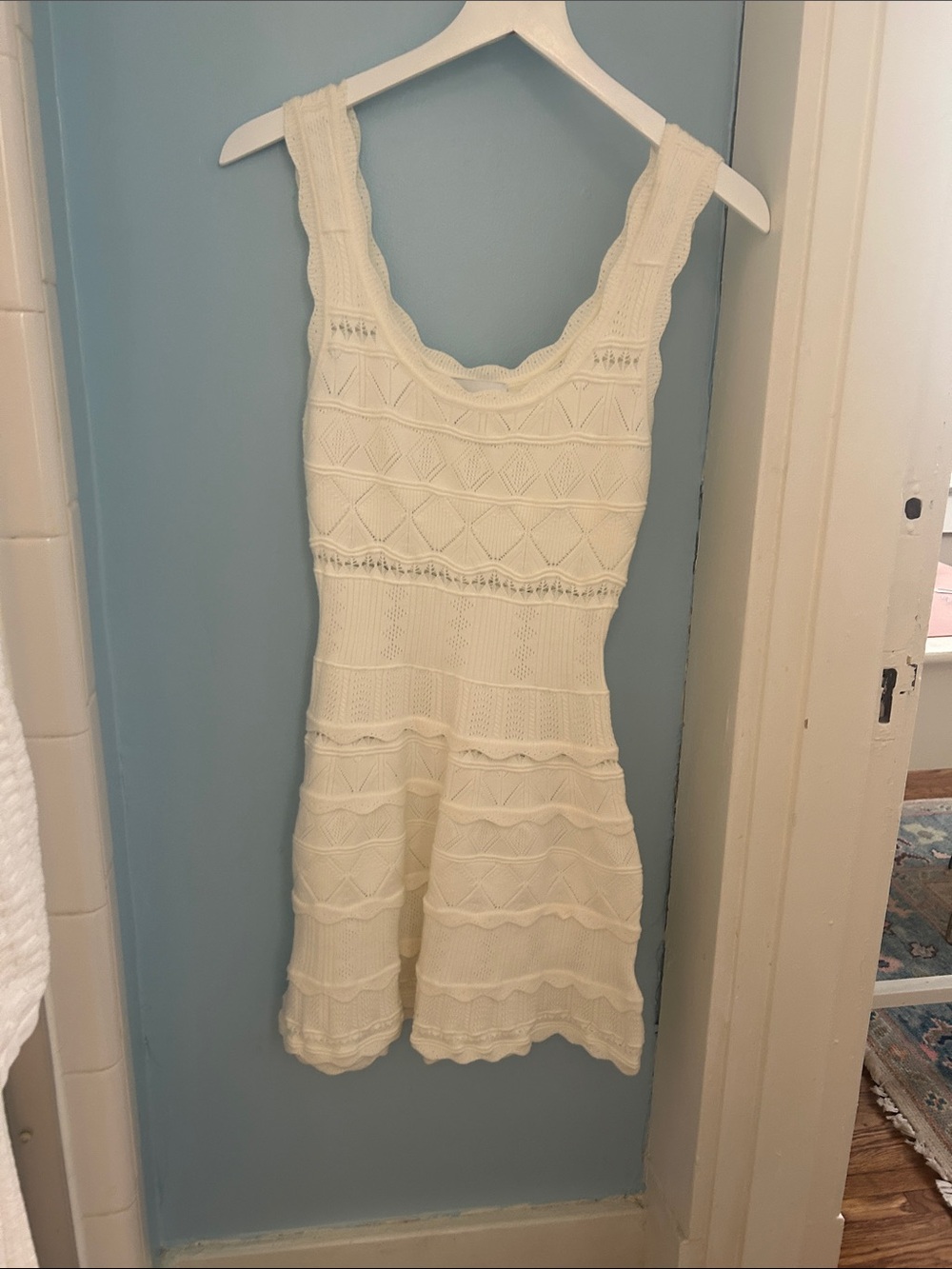 Sleeveless Cream Knit Mini Dress with Textured Details